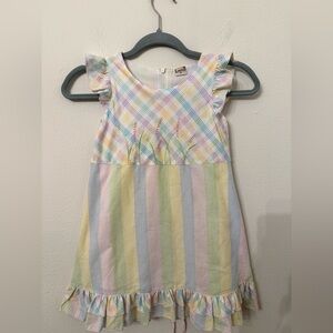 Pastel Plaid & Stripe Ruffle Sleeve seersucker Dress